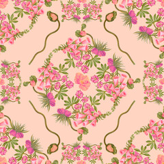 Hand drawn pattern. Seamless pink botanical pattern with poppy flowers