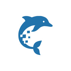 Fototapeta premium digital dolphin technology company logo flat color vector illustration template design