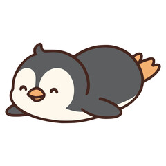 cute penguin sliding using belly flat color vector illustration template design