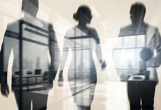 Diverse office team on abstract city financial background, perfect for business presentation or corporate concept. - Powered by Adobe