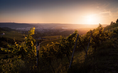 Elevated view of Stuttgart and VfB Stuttgart soccer Arena, German Bundesliga — embedded in...