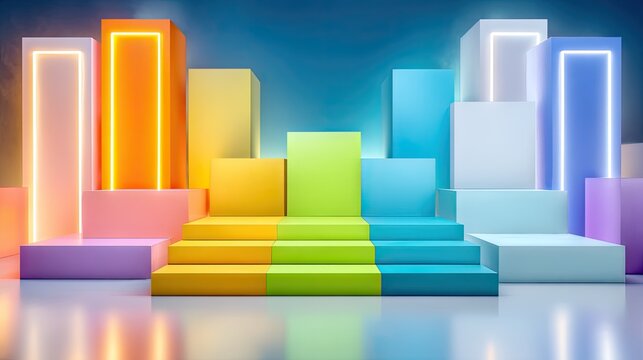 Colorful Geometric Neon Light Composition - Powered by Adobe