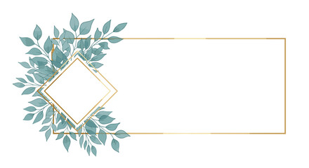 Elegant watercolor botanical design with gold geometric frame for invitations and celebrations