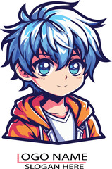 anime boy logo icon vector white background .