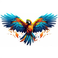Obraz premium Bold and dynamic digital illustration of a macaw parrot in mid-flight, showcasing a burst of brilliant colors and an energetic abstract style.