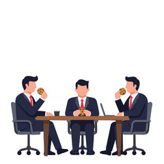 Obraz premium Colleagues having a snack during a meeting with cookies and coffee in a modern office