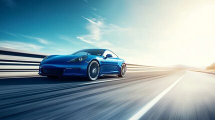 Obraz premium Fast blue sports car on highway