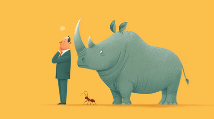 Fototapeta premium Rhinoceros human yellow partnership for power management