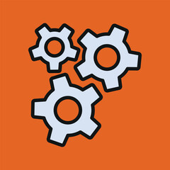 Cog wheel icon in outline with color for technology, process, and factory content.