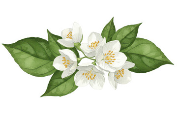 Obraz premium Jasmine flower with leaves watercolor isolated on white background