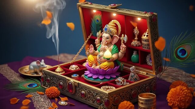 illustration of Lord Ganpati for Ganesh Chaturthi festival of India, Ganesh chaturthi for greeting,card, poster background.4K video animation.