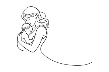 One Line Drawing of a Mother Holding a Baby | Vector Art for Motherhood and Family.