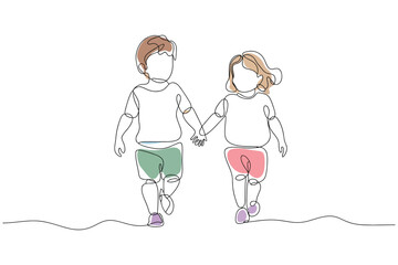 Continuous Line Drawing of Two Children Holding Hands | Vector Art for Friendship and Childhood.
