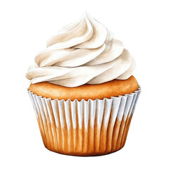 Vanilla cupcake with white cream frosting isolated on white background