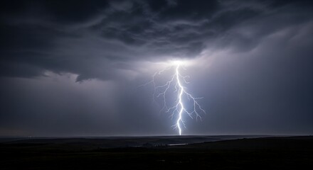 a violent thunderstorm over a vast dark landscape 