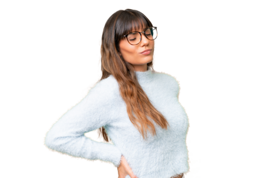 Young caucasian woman over isolated chroma key background suffering from backache for having made an effort