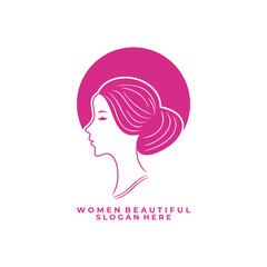 Women with circle shape logo design icon. Elegant women logo design icon