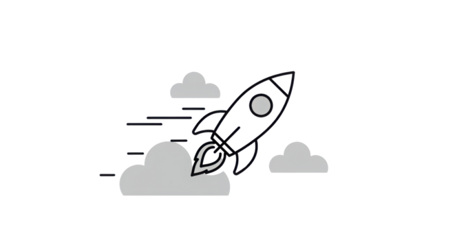 Rocket ship line art launching through clouds isolated PNG with Transparent Background - Powered by Adobe