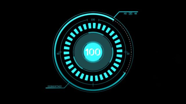 Animation blue circle HUD on black background.