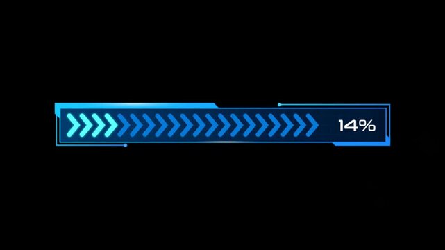 Animation blue loading bar HUD on black background.