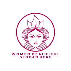 Women with leaf line art logo design vector template. Salon beauty logo design icon