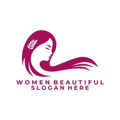 Nature women with long hair logo design vector template