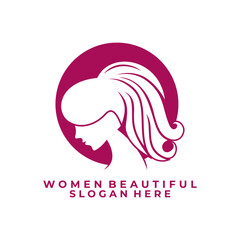 Women face with circle shape logo design vector template
