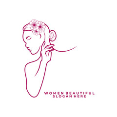 Beauty women flower line art logo design vector template. Premium vector beauty women for salon, cosmetics, salon, and etc
