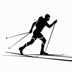 Silhouette of a Cross-Country Skier in Motion
