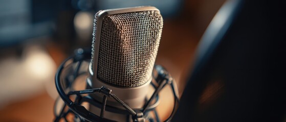 The Microphone in a Warm Studio Setup Capturing Clear Vocal and Podcast Audio