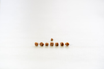 many brown gallbladder lumps or pile gallstones ball lined up group from cholesterol or bad food on white gray table for medical science background isolated with copy space