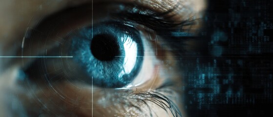 The Eye of a Person with Digital HUD and Futuristic Data Overlay