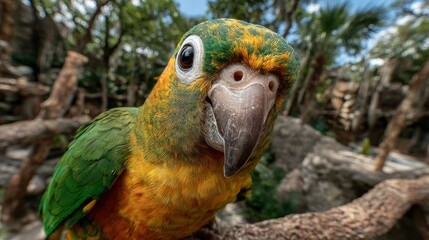 Obraz premium A parrot perched on a branch taking a selfie