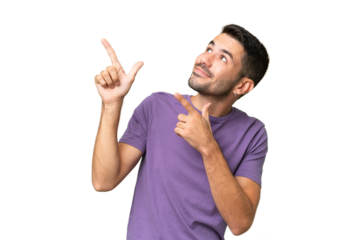 Young handsome caucasian man over isolated background pointing with the index finger a great idea