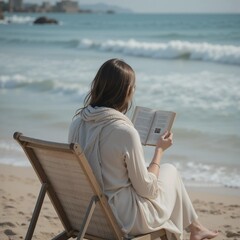 woman reading a book on the beach