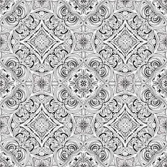 Fototapeta premium Seamless Pattern, Intricate black and white seamless pattern featuring floral and geometric elements Stock royalty free image.