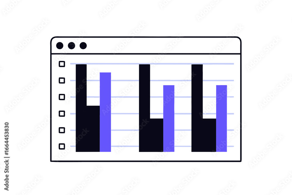 Fototapete browser window displaying purple and black bar charts with checkboxes, isolated on a transparent bac