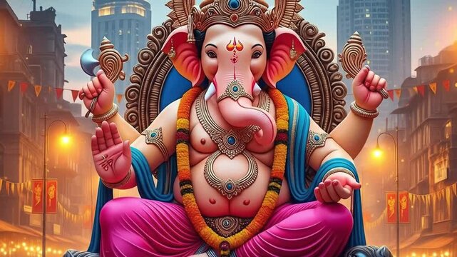 illustration of Lord Ganpati for Ganesh Chaturthi festival of India, Ganesh chaturthi for greeting,card, poster background.4K video animation.