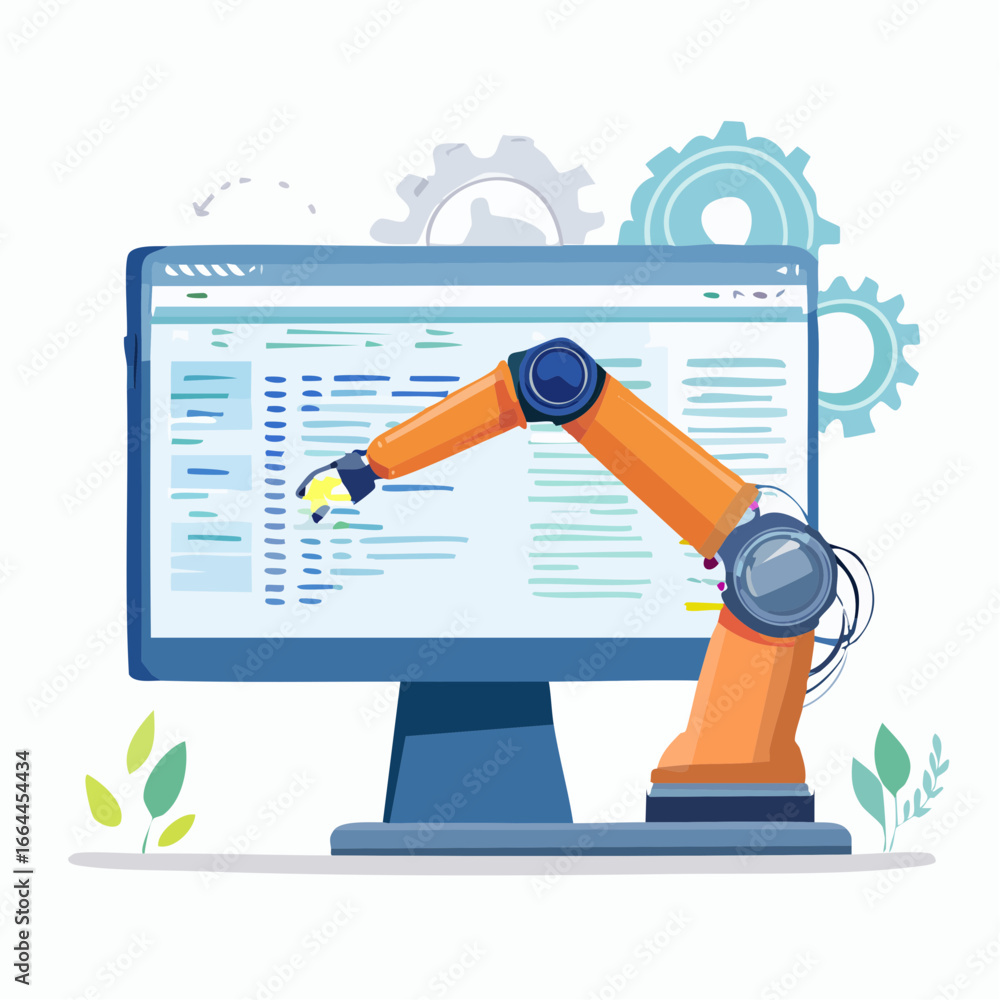 Poster robotic arm interacting with computer screen