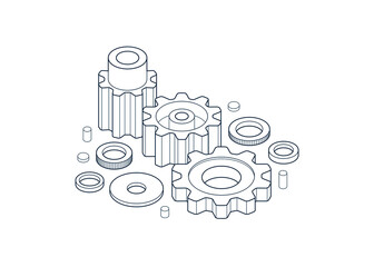 Engineer education concept, gears and cogs composition isometric 3D vector illustration, study science in university, engineering learning.