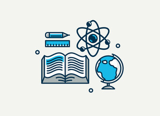 Fototapeta premium Science vector detailed icon, physics and chemistry, mathematics and geography study education.