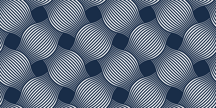 Weaving seamless pattern, traditional wicker lacing handicraft endless abstract background, geometric line weave wallpaper.