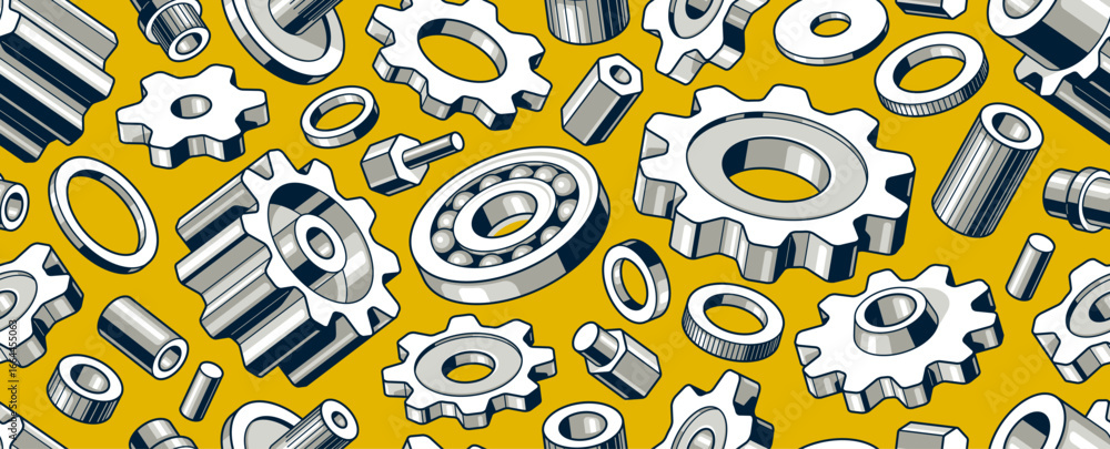 Poster gears seamless background, vector cogs and cogwheels mechanical repeat wallpaper, repair and mainten