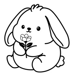 Adorable bunny holding a flower, ideal for greeting cards, stickers, and spring-themed art.