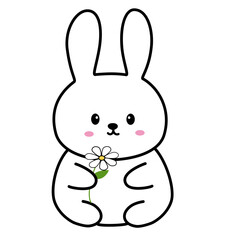 White bunny with upright ears and a cute smile.