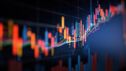 Abstract Colorful Stock Market Candlestick Chart Rising Trend Background, Finance Data Growth and Wealth Investment Concept

