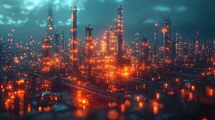 Fototapeta premium Futuristic city skyline with glowing industrial landscape