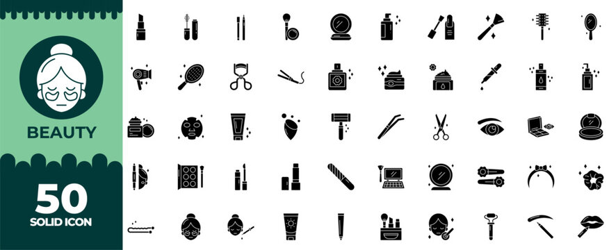 Beauty Solid Editable Icons set. Vector illustration in modern thin solid style of beauty icons: cosmetic, skin, care, etc