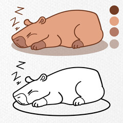 Simple Sleeping Capybara Coloring Page