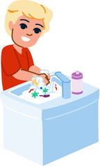 Boy washing hands with soap and water, removing germs and bacteria